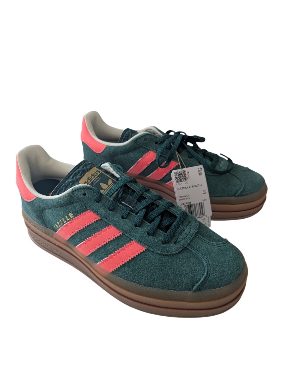 Adidas Gazelle Bold J Women's Green Pink Suede Platform Gum Sneaker Size 7 - Picture 2 of 8